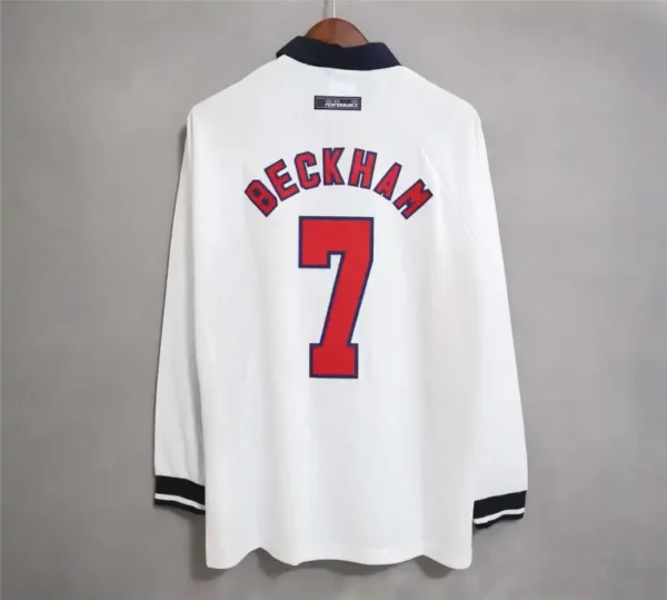 1998 England World Cup Home Retro Jersey Long Sleeve #7 BACKHAM #20 OWEN