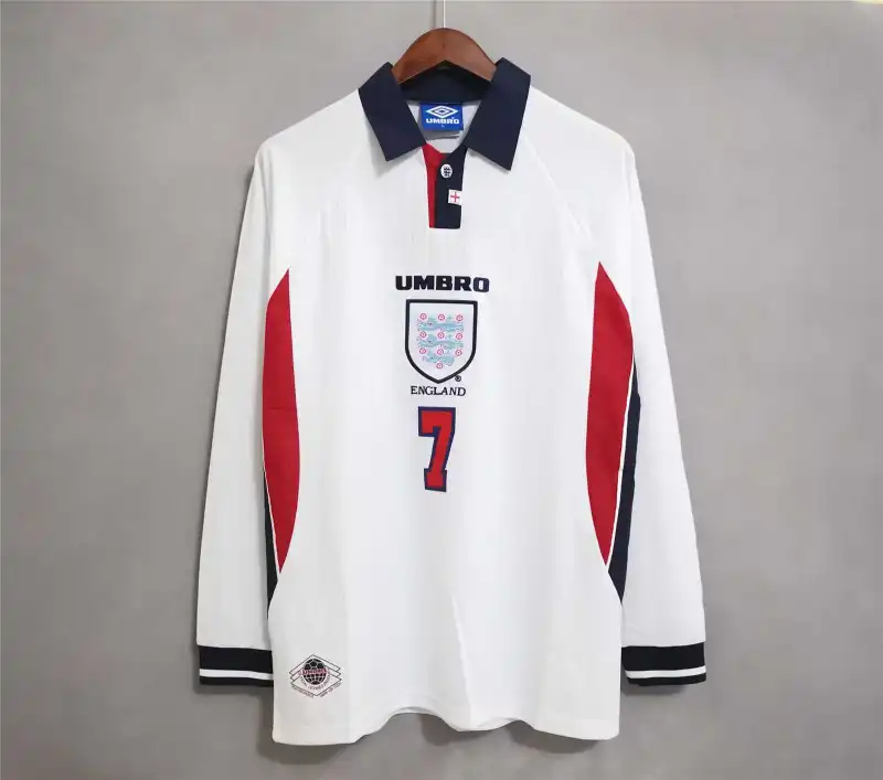 f20bd9d402 1998 England World Cup Home Retro Jersey Long Sleeve #7 BACKHAM #20 OWEN